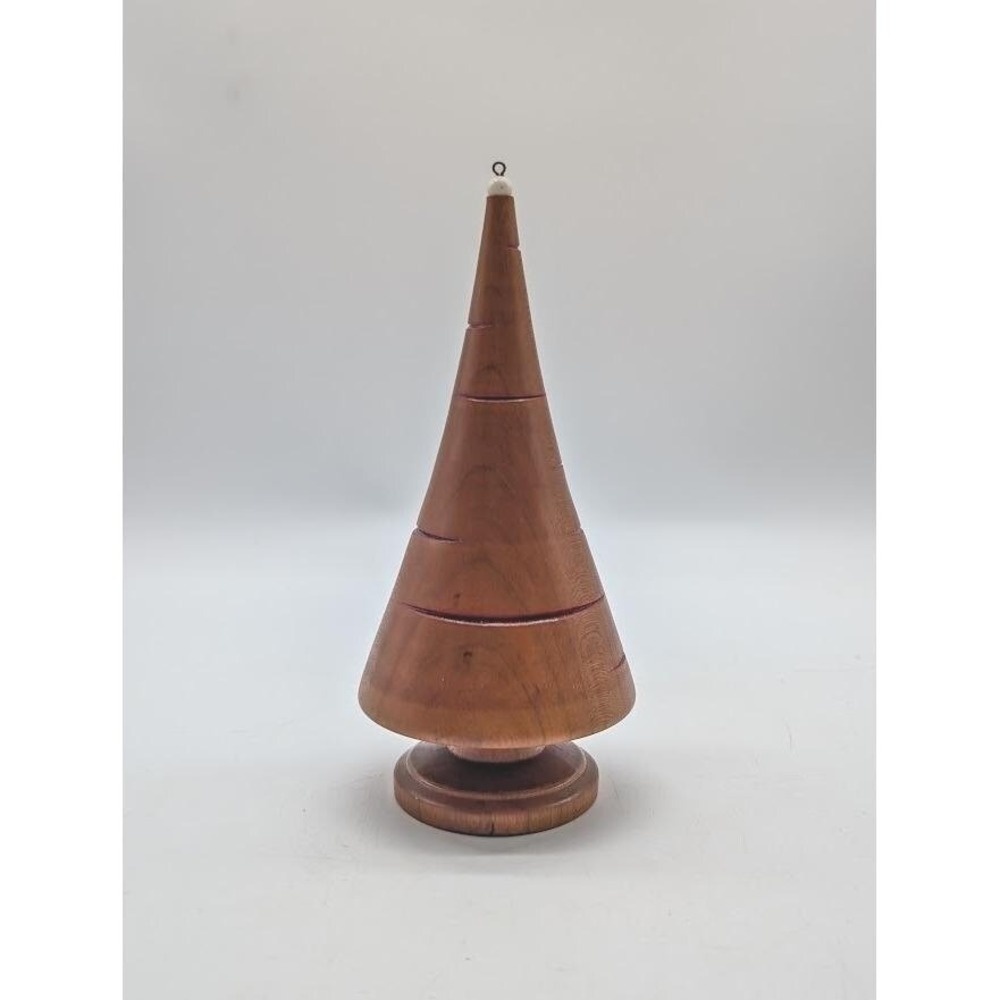 Hand Crafted Wood Turned Cherry Christmas Tree Ornament 6" Artist Signed Lodge